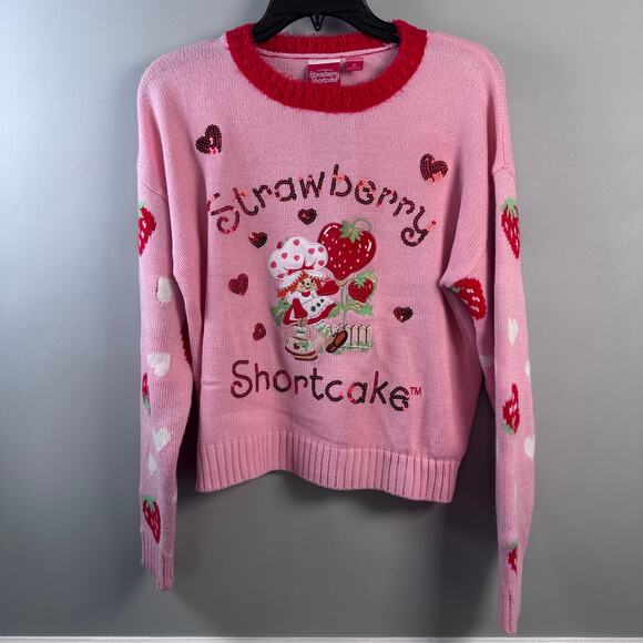 Strawberry Shortcake NWT Women's S Pink/Red Fuzzy Collar Sweater - Picture 1 of 8
